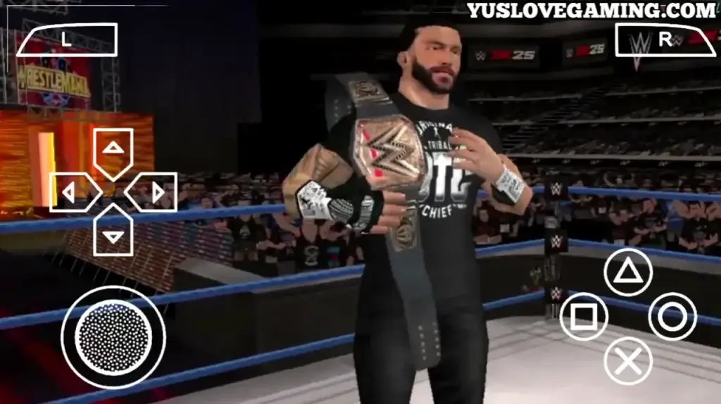 WWE 2K25 PSP gameplay showing updated superstar moves, smooth graphics, and realistic wrestling action