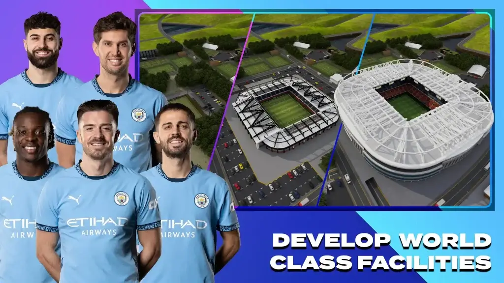 Exciting Soccer Manager 2025 PPSSPP gameplay featuring updated squads, stadium upgrade, transfers, and strategic controls