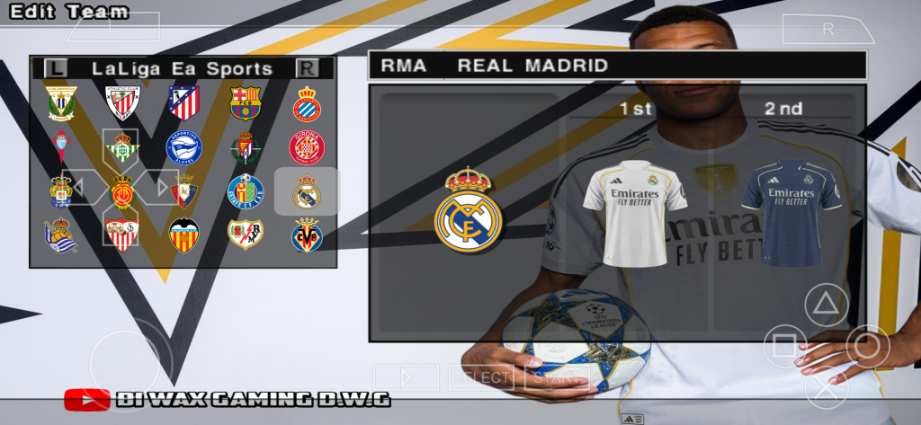 PES 2026 PPSSPP UCL kits update for  Real Madrid in 4K graphics