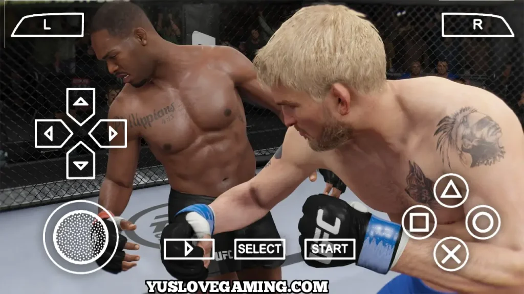 UFC 5 PSP fighters in the octagon with realistic crowd and lighting effects