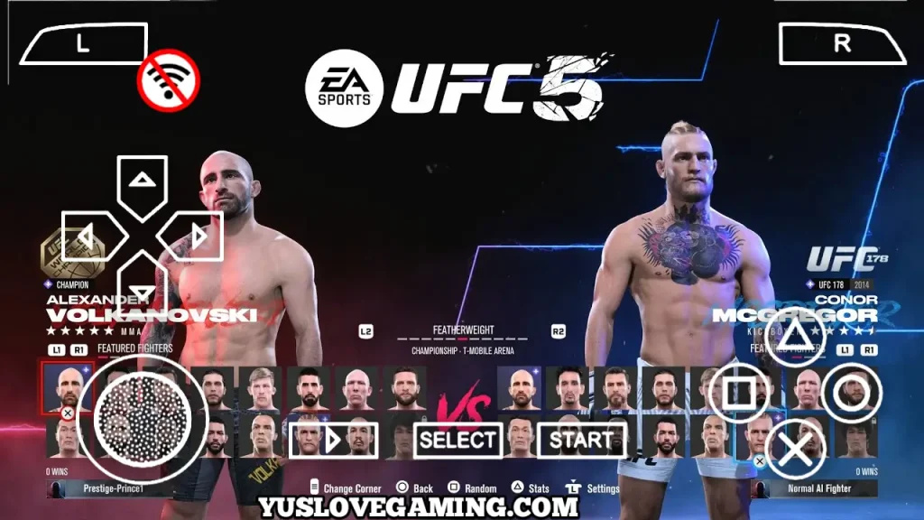UFC 5 PSP player selection screen showing fighters ready for matchup on Android