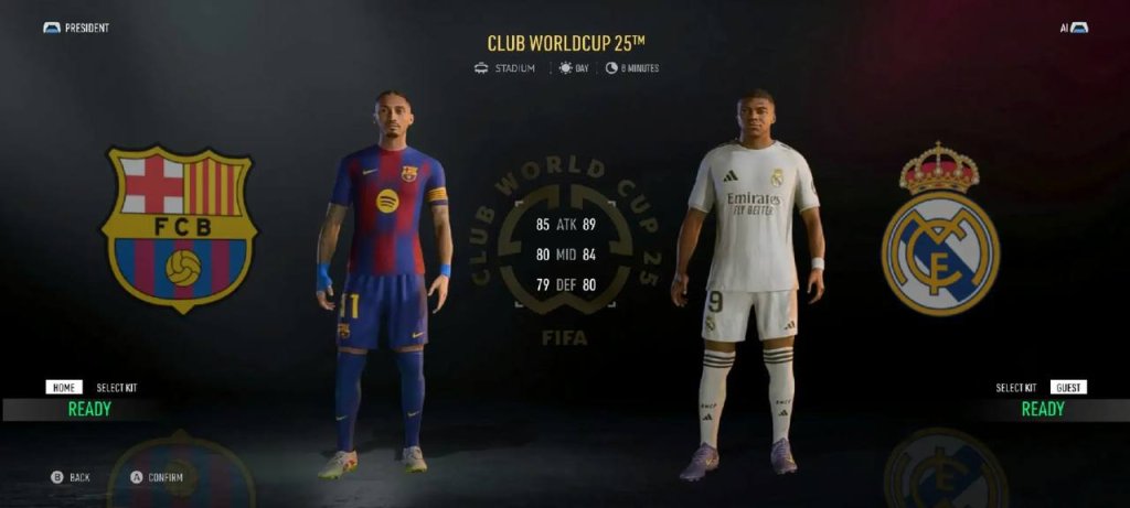 UFL 2026 gameplay showing both teams ready to kick off under bright stadium lights before the match