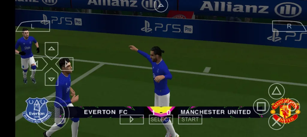 PES 2026 PSP gameplay screenshot of player celebrating goal with teammates in realistic stadium