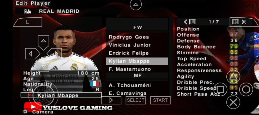 Updated player faces and new team transfers in PES 2026 V2 PSP version