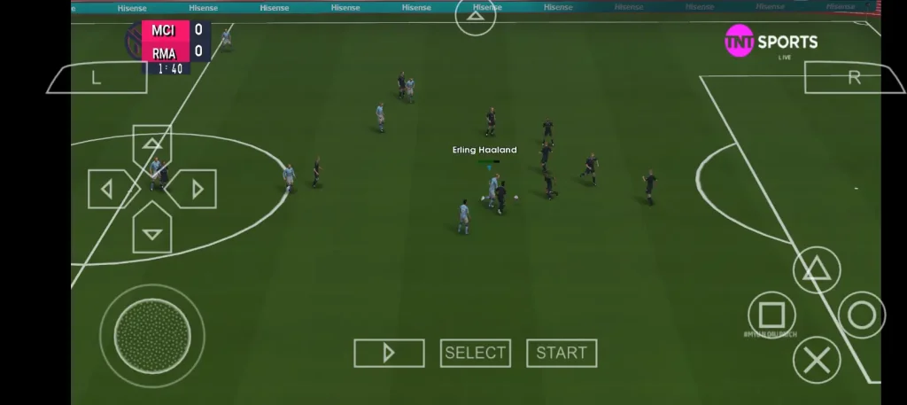eFootball PES 2026 PPSSPP gameplay showing players in action during match with PS5 camera angle
