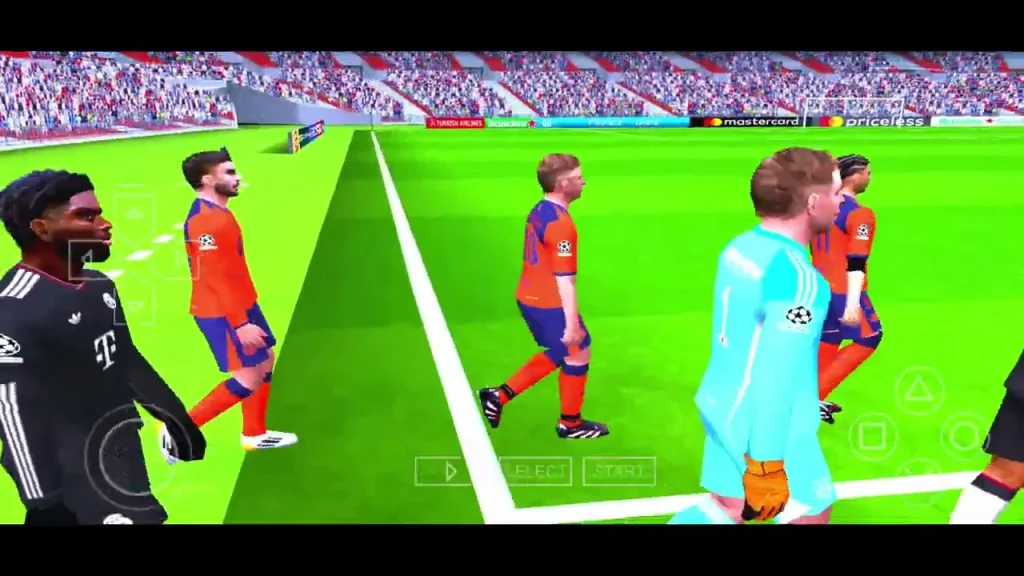 eFootball PES 2026 PSP ISO showing players in PS5 camera view with 4K graphics