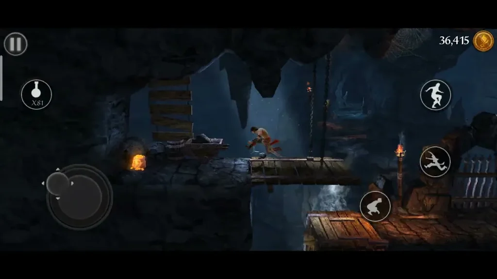 Prince of Persia fighting sword duel against enemy guard in dungeon chamber in Prince of Persia The Shadow and the Flame