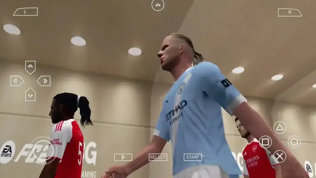 EA Sports FC 26 PPSSPP Texture gameplay Android showing PS5 graphics and 2025/26 kits