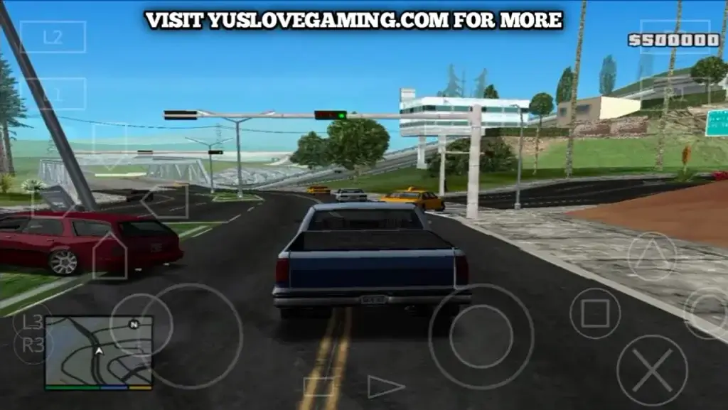 GTA V Legacy Edition PS2 ISO Android gameplay showing Trevor driving in an open-world mission in HD visuals