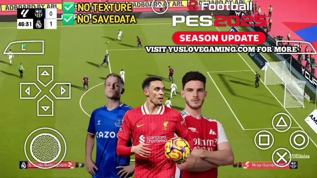 eFootball PES 25 PSP ISO Android gameplay with PS5 camera, updated 2025 kits, and Peter Drury commentary.