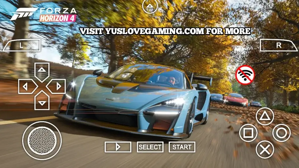 Forza Horizon 4 PSP Android gameplay featuring open-world racing, realistic cars, and PS5 graphics.