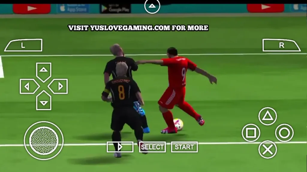 FIFA 14 Mod EA Sports FC 26 PSP gameplay showing with updated kits in HD graphics.