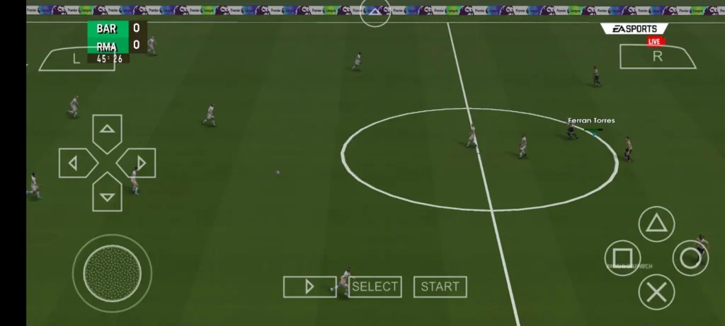 FC 26 PPSSPP HD stadium screenshot showing bright lighting and updated pitch textures.