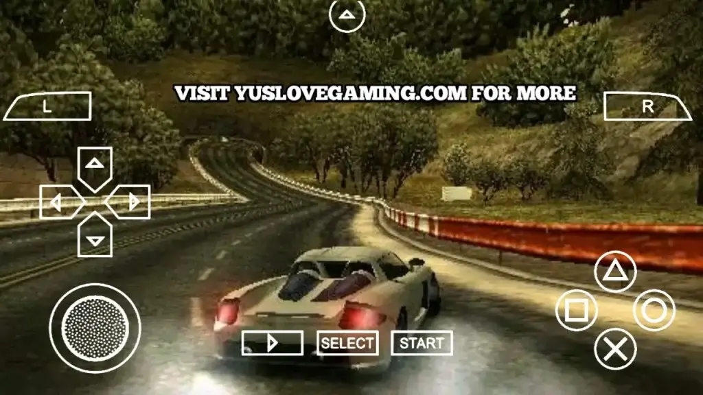 Need for Speed Most Wanted PSP Android gameplay showing HD graphics and open-world racing environment