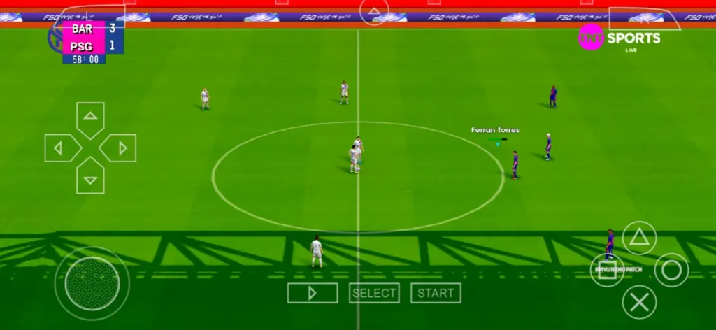 PES 2026 PSP in-match screenshot showing HD kits and pitch graphics.
