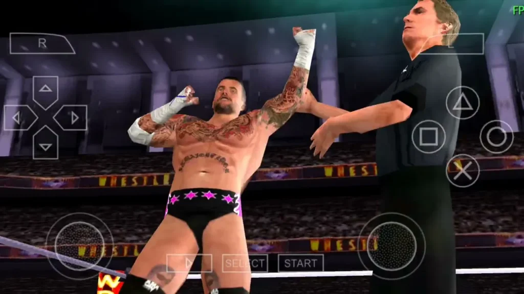 WWE 2K25 PSP Mod in-ring action showing winning celebration.
