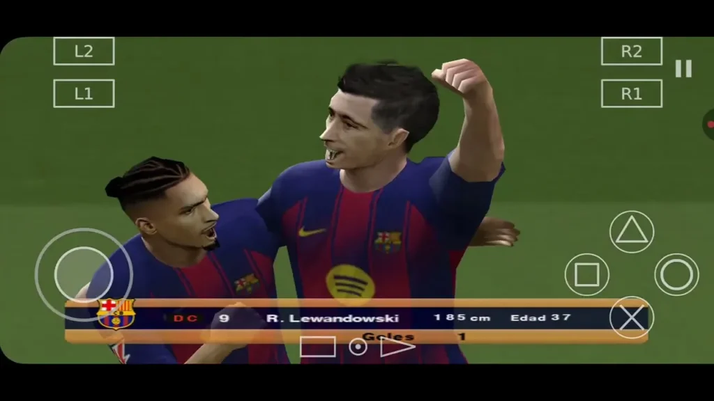 efootball pes 2026 ps2 match showing realistic goal celebration.