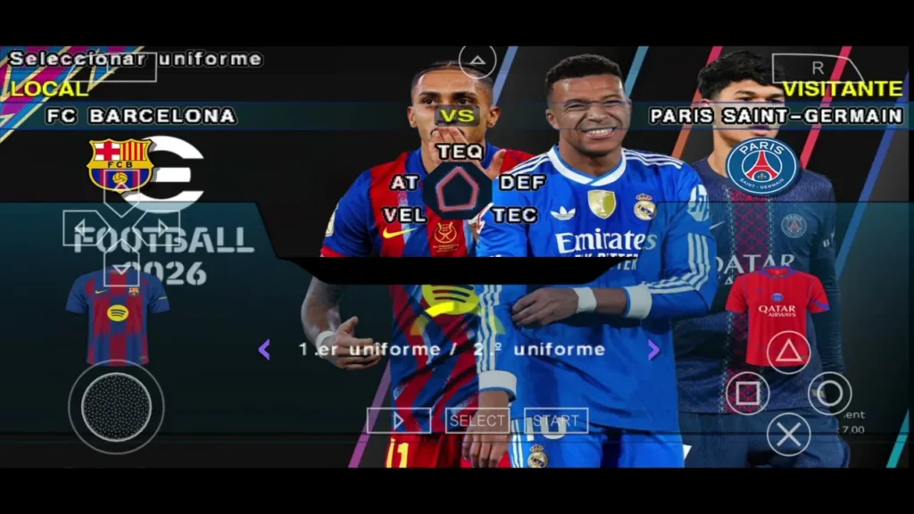eFootball PES 2026 PSP ISO V1 gameplay with PS5 camera angle on PPSSPP Android.