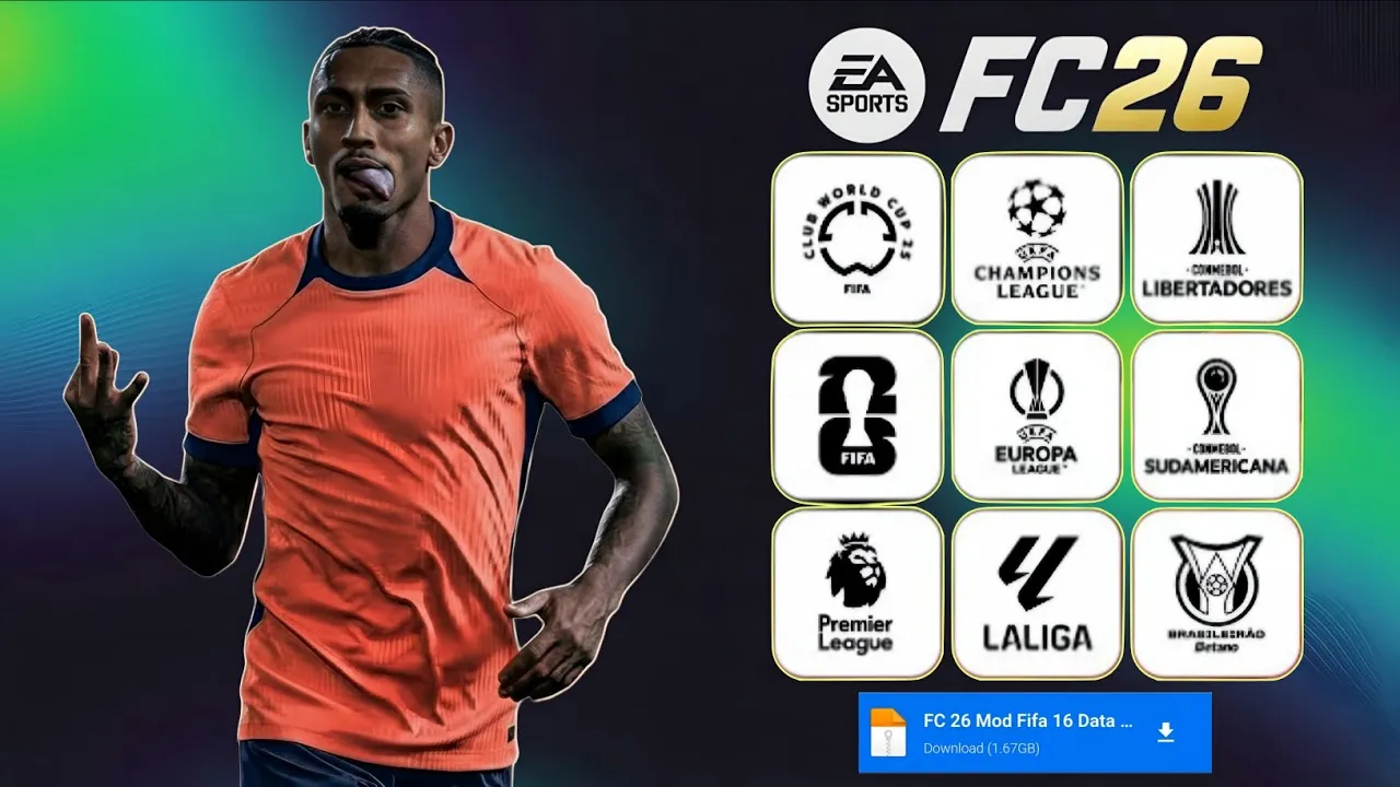 EA SPORTS FC 26 APK+OBB offline career mode menu with updated manager options and real faces.