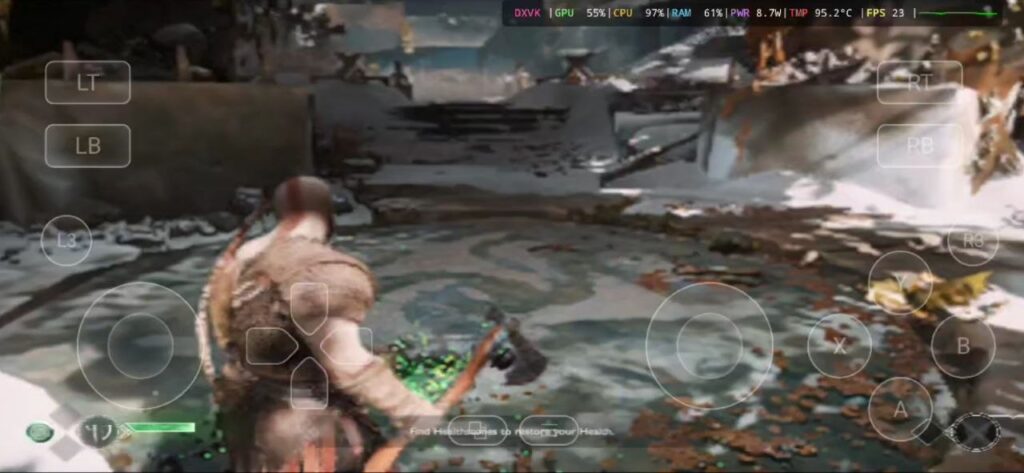 Kratos and Atreus scene in mobile version with optimized graphics