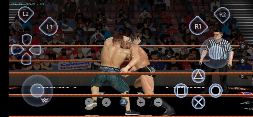 WWE 2K26 Wii gameplay showing match on Dolphin Emulator Android
