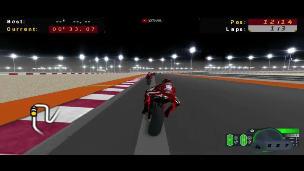 MOTOGP 26 PSP ISO gameplay showing racer with high speed in lap 1