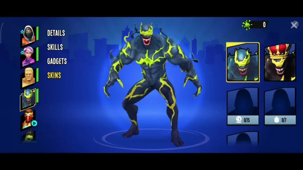 Superhero selection scene with HD graphics and special abilities