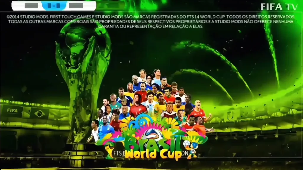 FTS 14 Mobile MOD FIFA World Cup 2014 Offline Android Download 2 FTS 14 FIFA World Cup 2014 gameplay showing international football match on Android